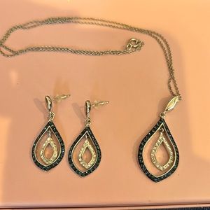 Blue & Silver Rhinestone Necklace & Earrings Set